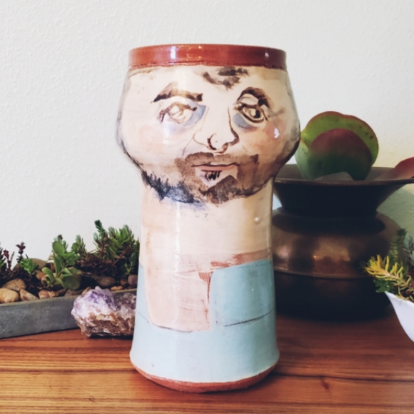 Vintage, rare, face, portrait, vase, pottery,